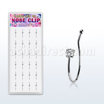 dncl11c box w 24 silver fake nose clips with 2mm clear cz