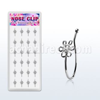 dncl3c box w silver fake nose clips wire flower w color crystal