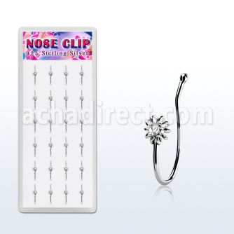 dncl5c box w 24 silver fake nose clips w sun w clear crystal