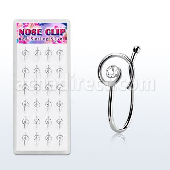 dncl7c box w 24 silver fake nose clips w spiral w clear crystal