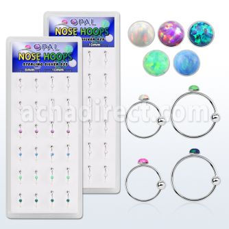 dnsm111 box w silver nose hoop w ball 2mm synthetic opal top