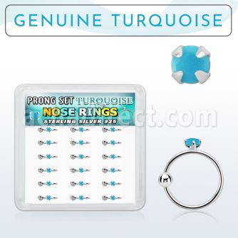 dnsm135 box w 18 silver noose hoop prong set turquoise stone 8mm