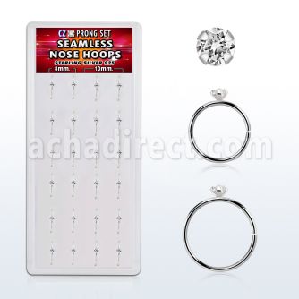 dnsm148 box w 40 silver seamless nose hoop w 2mm clear cz