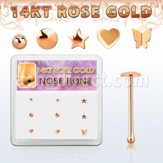 drnb20 box w 9 14kt rose gold nose bones w mixed shaped tops