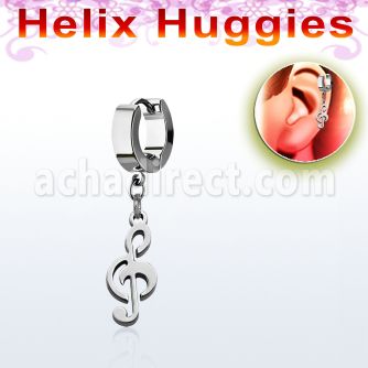 ehh709 helix huggie w a dangling musical note