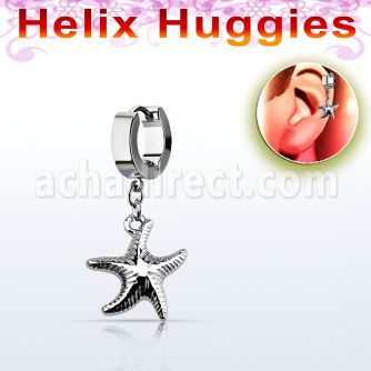 ehh727 helix huggie w a dangling plain starfish