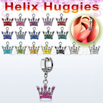 ehhcr4 helix huggie w a dangling crown design with crystals