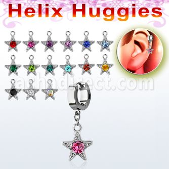 ehhsar helix huggie w a dangling a round crystal studded star