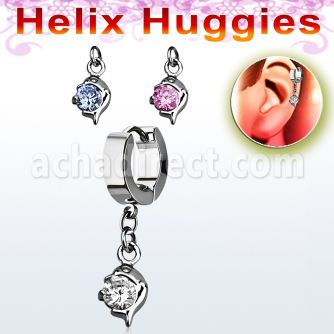 ehhz10 helix huggie w a dangling small dolphin design w cz