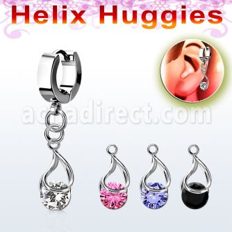 ehhz416 stainless steel helix huggie w dangling snap fit cz