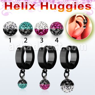 ehkfre black steel helix huggie w two color multi crystal ball