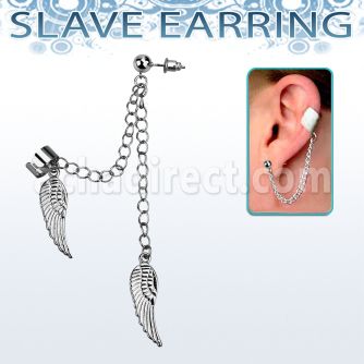 er252 steel slave helix clip w chain and 2 dangling feathers