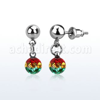 er263r 316l steel ear stud with dangling ferido rasta ball