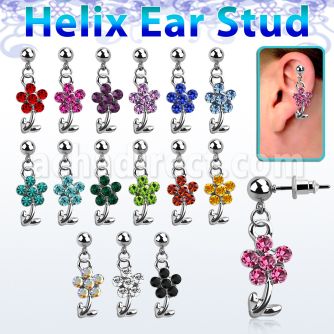 erbd6 316l steel helix ear stud ball w crystal studded flower
