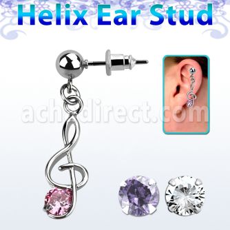 erbz370 316l steel helix ear stud ball with musical note w cz