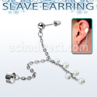 erdl1 stainless steel fake slave helix clip w chain pearls