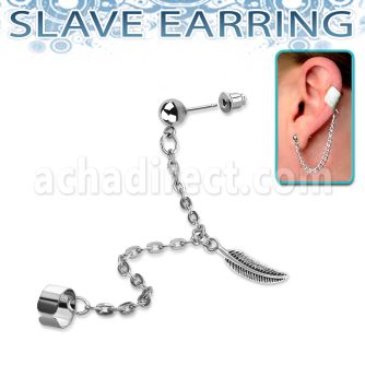 erdl9 steel fake slave helix clip with chain small feather