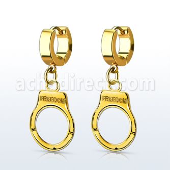 erg765 gold pvd plated stainless steel huggie dangling handcuff