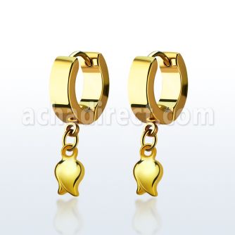 erg767 gold stainless steel huggies earrings w dangling tulip 