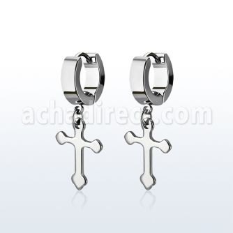 erhcros steel huggies earrings w dangling small cross