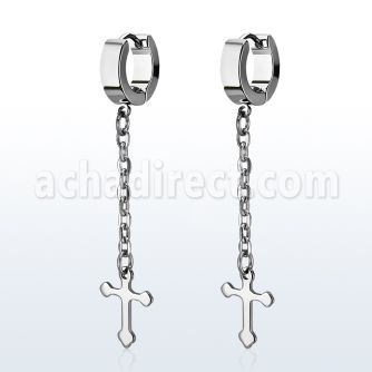 erhlcros stainless steel huggies w crosses dangling on chains 