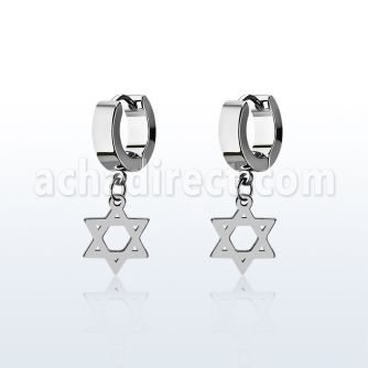 erhsdsr steel huggies earrings w dangling david star