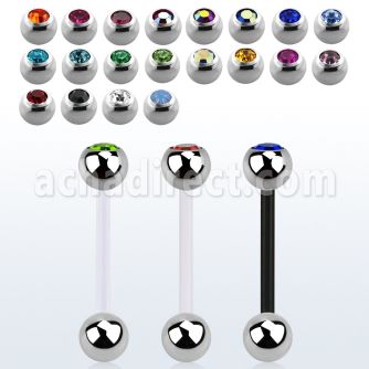 fbbc bioflex tongue barbell, 14g w 6mm steel jewel top ball