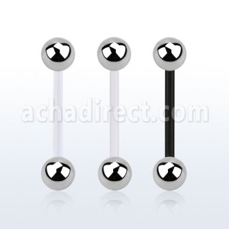 fbbg bioflex tongue barbell, 14g (1.6mm) w 6mm steel balls