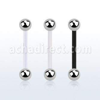 fbbs bioflex tongue barbell, 14g (1.6mm) w 5mm steel balls