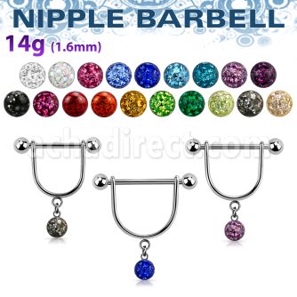 frsnp6 316l steel nipple stirrup w 6mm multi crystal ball