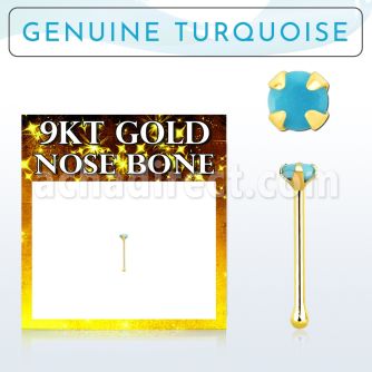 g9nbge7 9kt gold nose bone w 2mm prong set turquoise stone