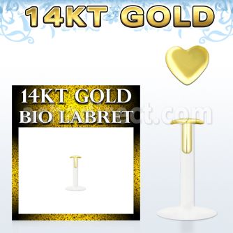 gbiht bio flex labret w push in 14kt gold heart shaped top