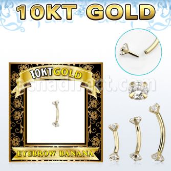 gibnz 10k gold eyebrow banana w thread less top w cz stones