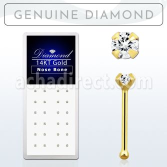 gnpdb box of 14kt gold nose bones with prong set diamonds