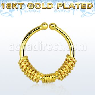 gpsep12e gold plated silver fake septum ring w 3 ropes wrapped