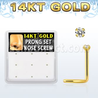 gsc2x box w 14kt gold nose screws, 20g w 1.5mm set clear cz 
