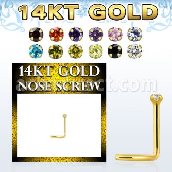 gsczm1b 14kt gold nose screw, 20g w 1.5mm round prong set cz