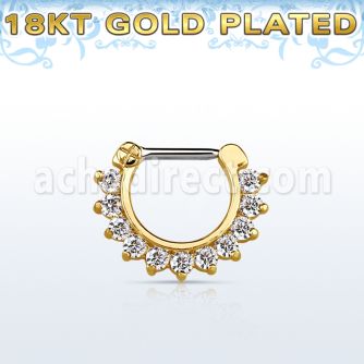 gsepc16 gold plated silver septum clicker 14g w prong set cz