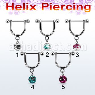 heucfr5 316l steel helix stirrup w 5mm zebra multi crystal ball