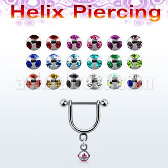 heud3 316l steel helix stirrup w 3mm multi jewel ball