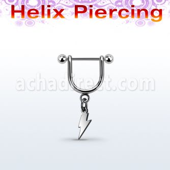 heud8 316l steel helix stirrup w dangling lightning symbol 