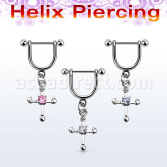 heuz2 316l steel helix stirrup w cross w a round cz stone