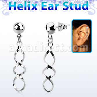 hexvd31 925 silver helix earstud w a coil shaped dangling