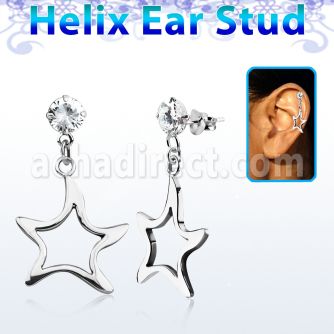 hexzd8 925 silver helix earstud w cz dangling 925 silver star