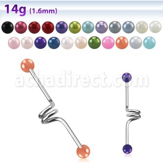 incpr5 316l steel industrial twister barbell with pearl balls