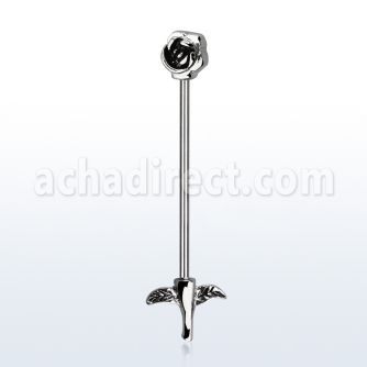 indsh27 316l steel industrial barbell w a rose two small leafs