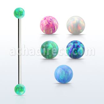inop4s 316l steel industrial barbell w 4mm synthetic opal balls