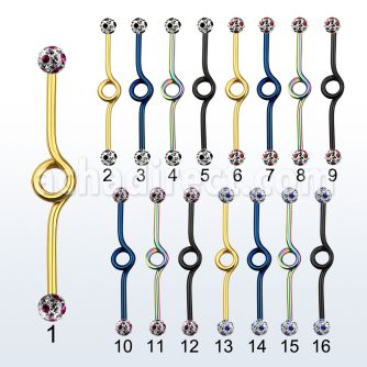 intbfr5a anodized steel industrial loop barbell with dotted balls