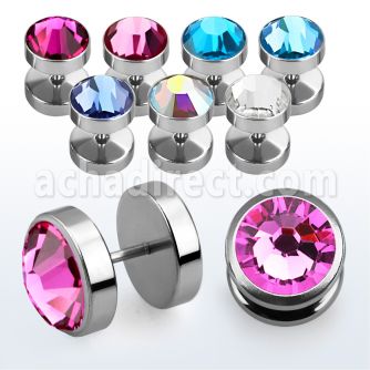 ipfb8 316l steel fake plug w bezel set dome flat crystal