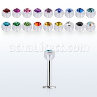 lbajb4s steel labret w a 4mm bio flex ball w bezel set crystal